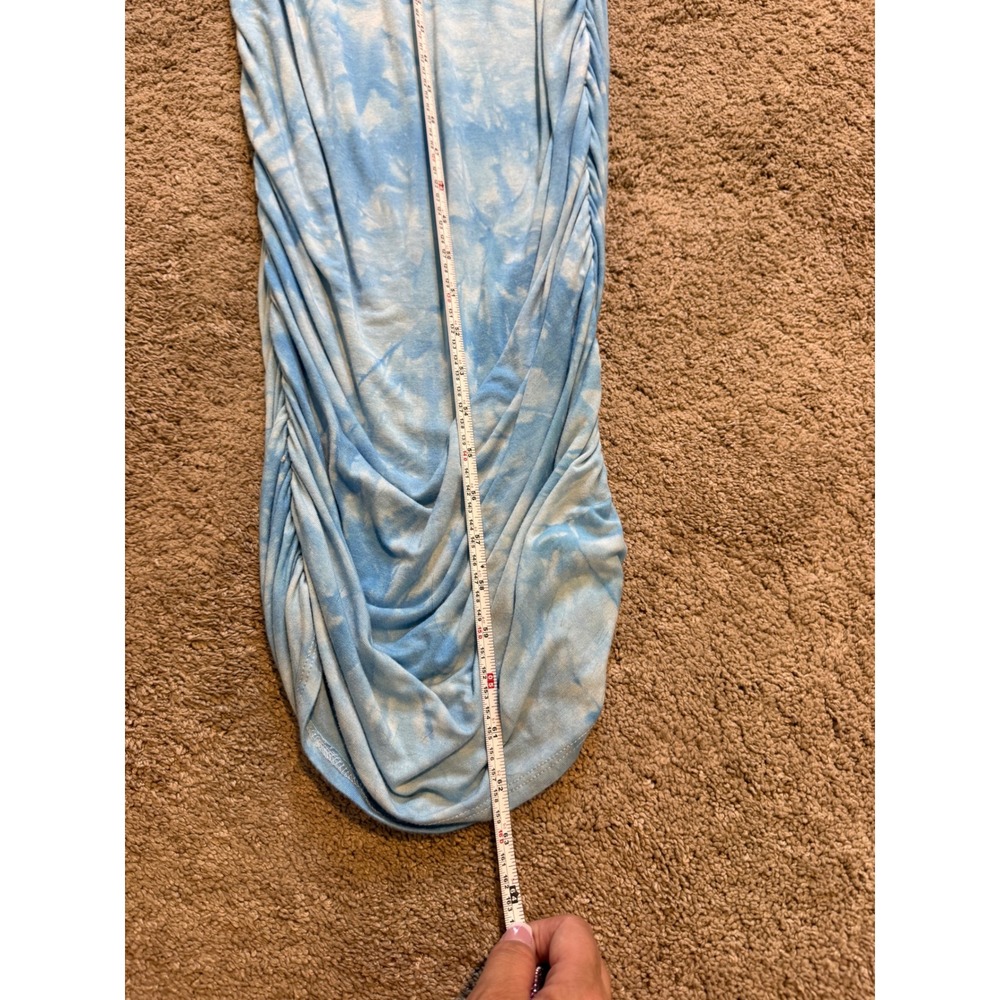 Fashion Nova Blue Tie Dye Mock Neck Ruched Maxi Dress XL Long Sleeve Bodycon - Picture 6 of 7